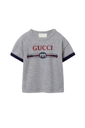 Light grey cotton jersey Navy trim T-shirt GUCCI KIDS | 548140XJGY31151